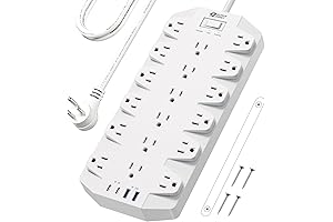 SUPERDANNY 18 Outlets 6.5FT Flat Plug Heavy Duty Extension Cord WithSurge Protector