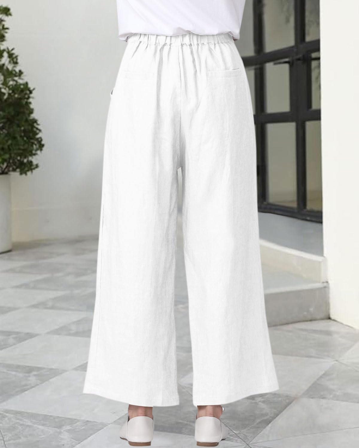 Women's 100% Linen Wide Leg Pants Summer Casual Cropped Palazzo Beach Pants Outfits 2025 Trendy - Image 4