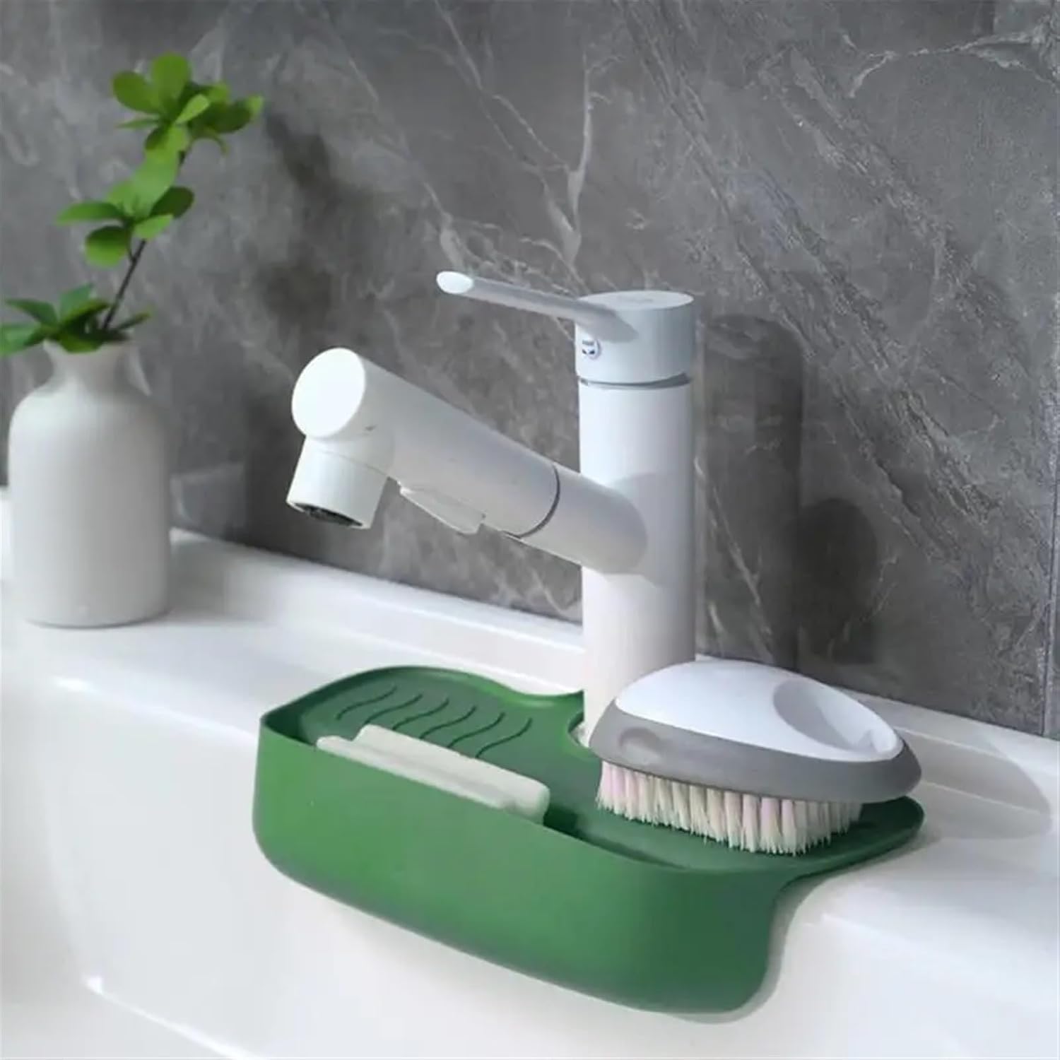 1PCS Kitchen Sink Drain Rack Silicone Faucet Mat Sink Shelf Soap Sponge Holder Sink Organizer Kitchen Accessories(Light Green)
