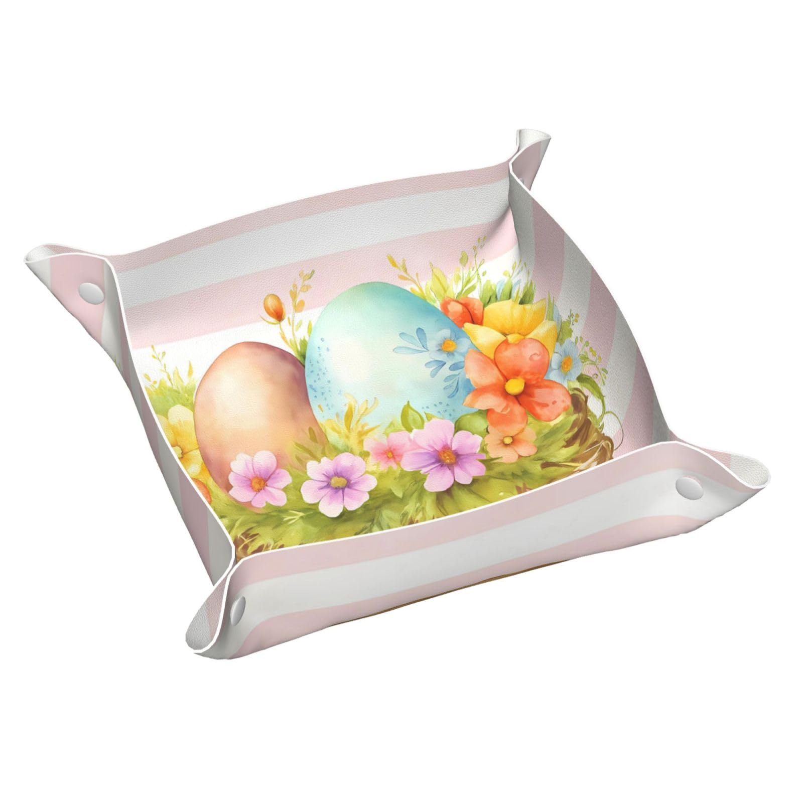 HLBSDM Easter Colorful Eggs in Basket Tray Men's Leather Valet Parking Portable Entrance Trays Bedside Storage Box