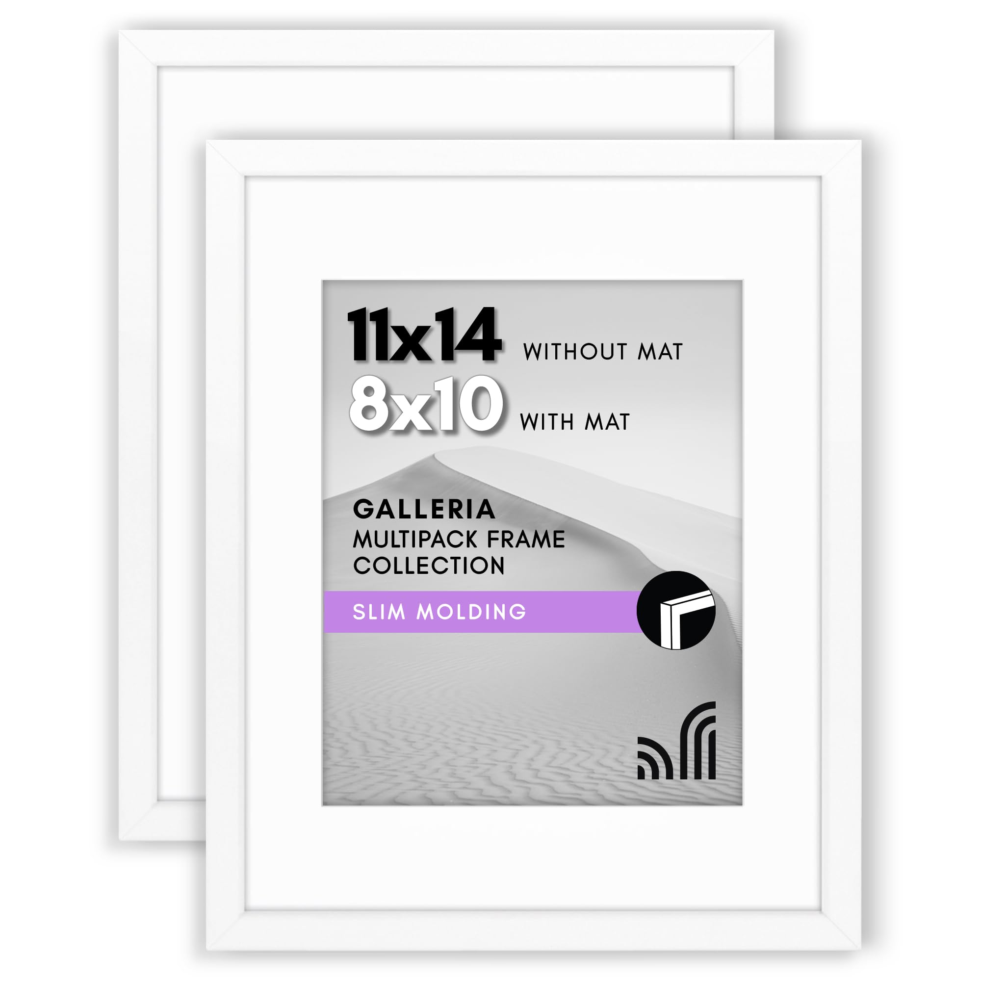 Americanflat 11x14 Picture Frame in White, 2 Pack - Use as 8x10 Picture Frame with Mat - Includes Sawtooth Hanging Hardware For Horizontal or Vertical Display