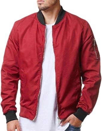 securiuu Chamarra Ligera y Delgada para Hombre Rojo Rosso M: Amazon.es: Ropa