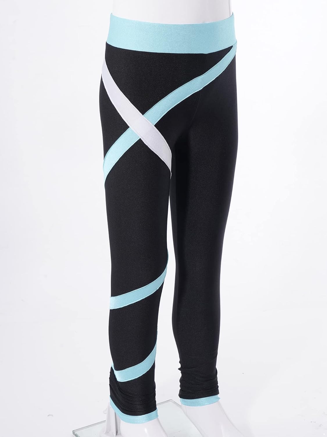 Yhong Kids Girls Colorblock Close-Fitting Stretchy Ice Skating Tights Leggings Training Competition Pants