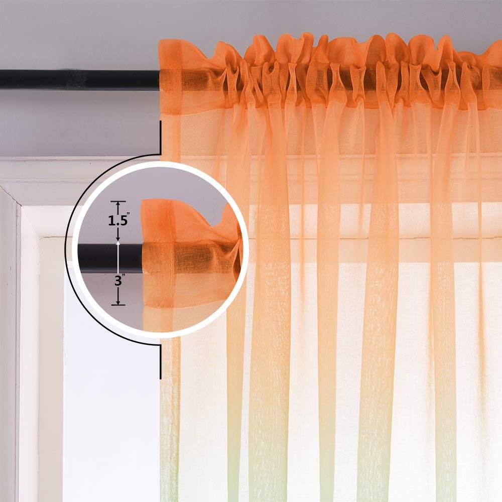 KOUFALL Orange and Turquoise Curtains for Living Room 84 Inches Long Sheer Ombre 70s Retro Curtains for Bedroom 2 Panels,Mint Green and Teal