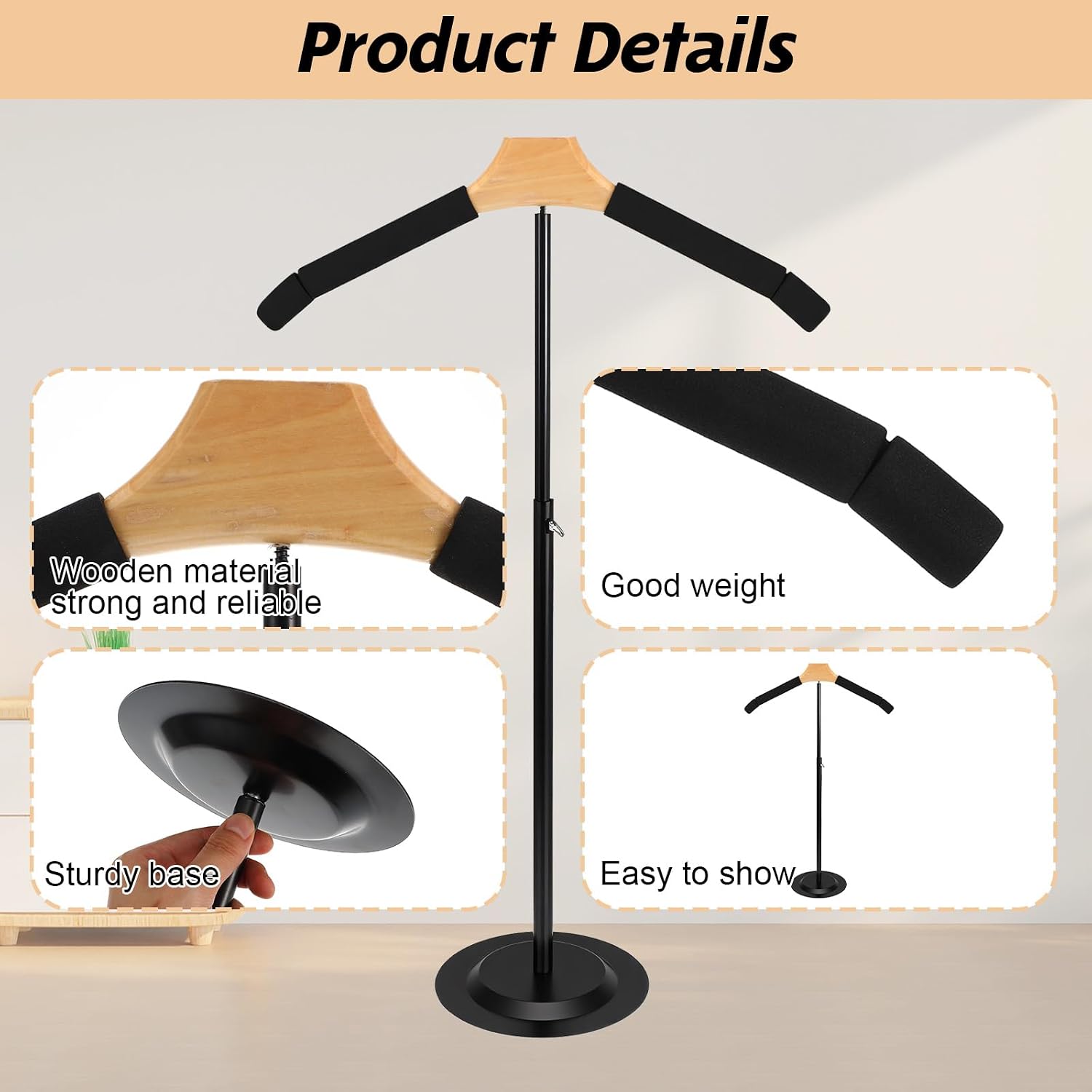 2 Pack Shirt Display Stand, T Shirt Display Stand for Vendors, 18-30 Inch Height Adjustable Clothing Displays Stands, Portable Shirts Hanger Stands for Clothing Garment Coat Retail Vendor