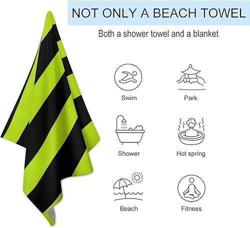 Miniatura 3 de Toalla de playa verde lima y negra, de secado rápido y sin arena, toallas de playa de microfibra de 31 x 51 pulgadas, toallas de piscina para hotel