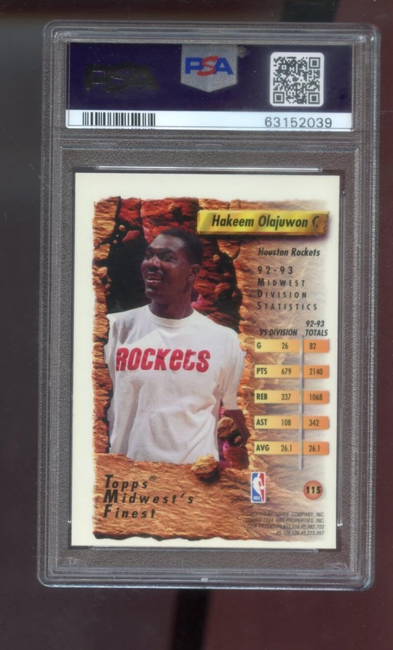1993-94 Finest REFRACTOR #115 Hakeem Olajuwon PSA 8 Graded Basketball Card NBA 93-94 1993-1994 Houston Rockets Akeem