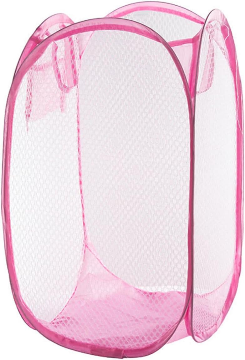 YARNOW Foldable Laundry Basket Pop-up Hamper with Nylon Steel Wire, Convenient Storage for Dirty Clothes, Lightweight and Sturdy Clothes Hamper for Home Use, Pink