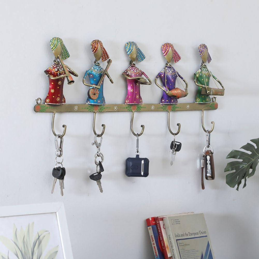 Handpainted Metal Sardar Musician Key Holder Decorative Wall Hanger with 5 Hooks, Multicolor Art for Home, Entryway & Office Decor-image-43