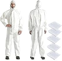 dapdop 5 Pack XL Hazmat Suits - Heavy Duty Disposable Paint Coveralls with Hood, Elastic Wrists for Full Protection