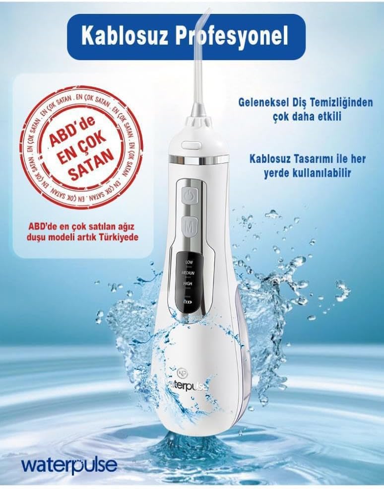 WaterPulse WP-V500 Water Flosser demonstrating powerful water jet for cleaning.