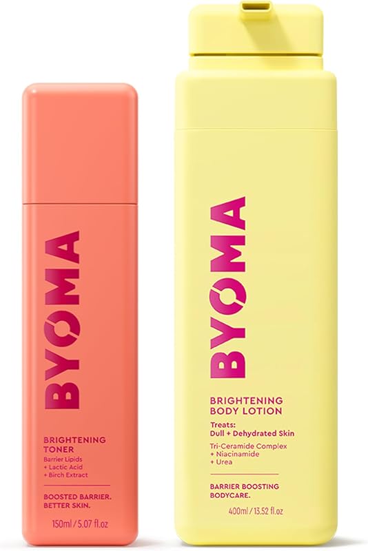 BYOMA Brightening Toner & Brightening Body Lotion Bundle | Exfoliating Face Toner, Moisturizing Body Cream, Niacinamide & Azelaic Acid, Hydrates & Evens Tone, Supports Barrier