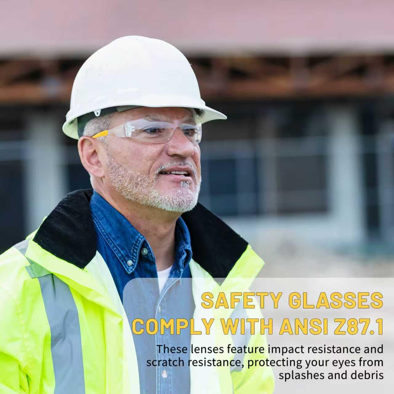 Salfboy 50 gafas de seguridad envolventes antivaho, certificado ANSI Z87.1 para construcción, trabajo en el patio, laboratorios