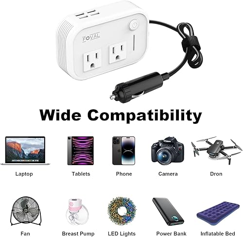 Miniatura 5 de FOVAL 200W Car Power Inverter DC 12V to 110V AC Converter with 4 USB Ports Charger White