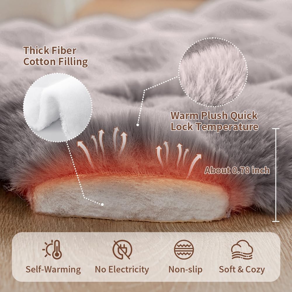 Self-Warming Cat Bed, Plush Faux Fur Pet Bed Mat with Anti-Slip Bottom, Ultra Soft Heated Bed for Cats & Medium Dogs, Cozy Fluffy Pad for Couch & Crate, Machine Washable, 27x20 Inch Grey