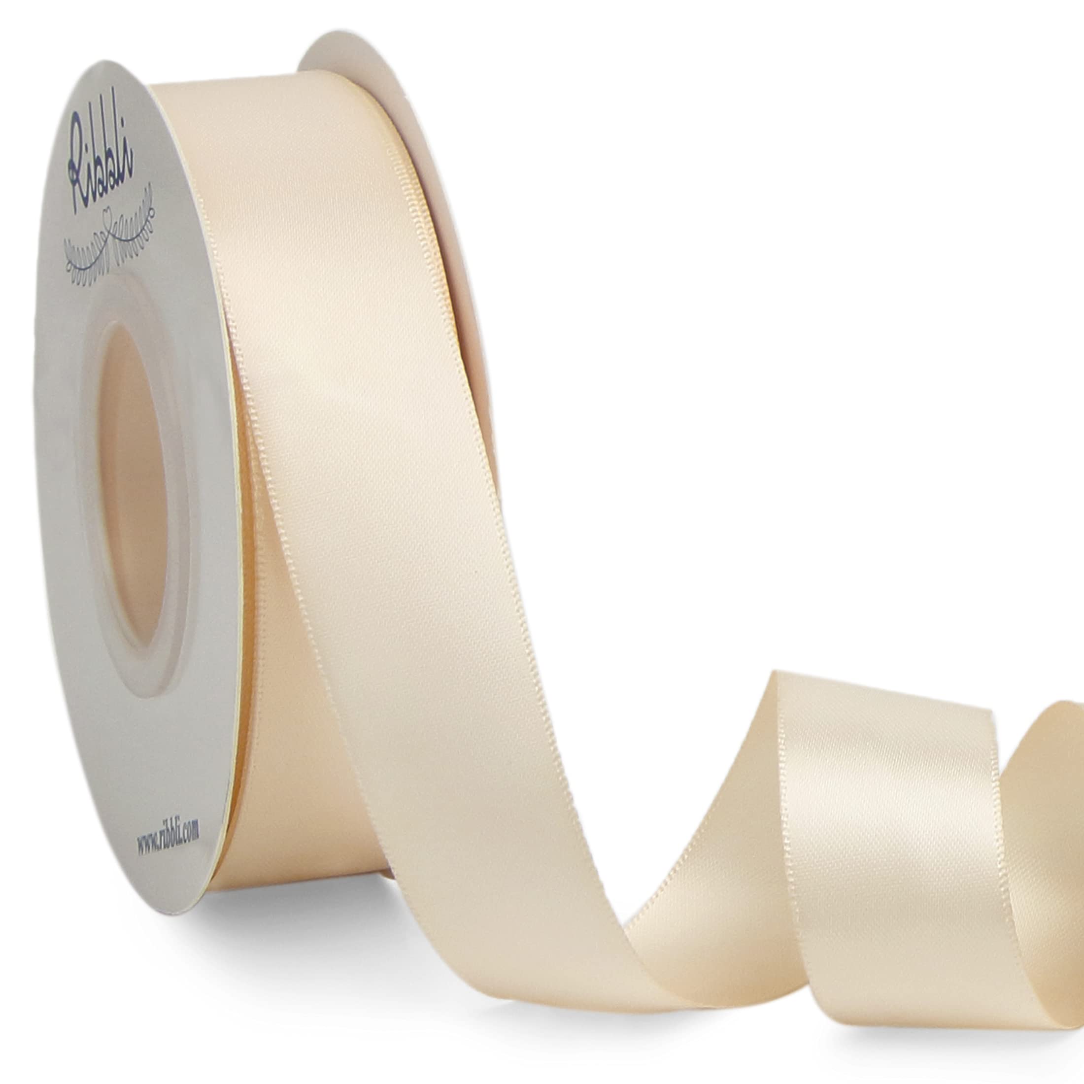 Ribbli Cream Double Faced Satin Ribbon,1” x Continuous 25 Yards,Use for Bows Bouquet,Gift Wrapping,Baby Shower,Floral Arrangement