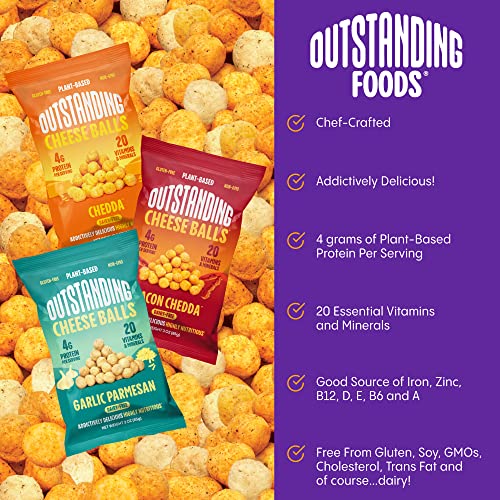 Outstanding Foods Vegan Cheese Balls - Plant Based, Dairy Free, Gluten Free, Low Carb, Kosher Cheese Snacks - Source Of 20 Essential Vitamins And Minerals - Non-Spicy Variety Pack, 3 Oz, 3 Pack #TOP3