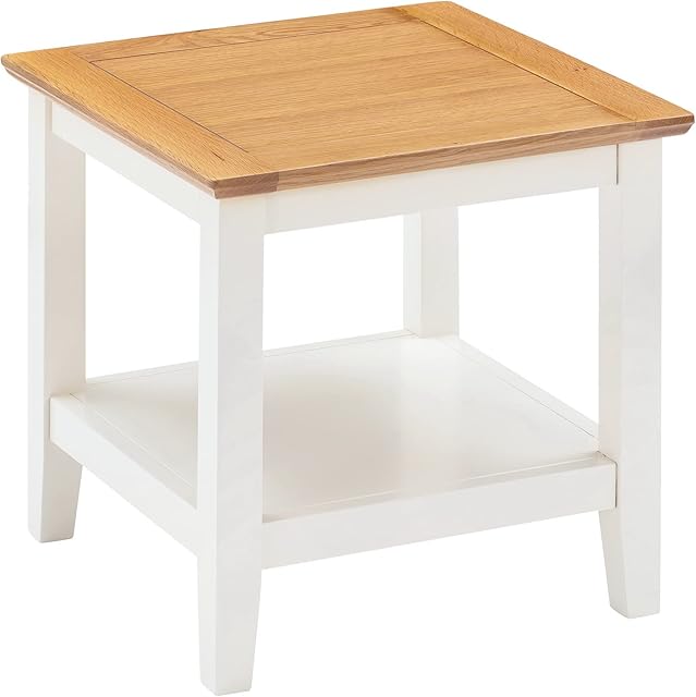 Hallowood Furniture Clifton Oak Painted Coffee Table with Shelf  Solid Wooden Off White Side Table for Living Room  Solid Wooden Bedside & Lamp TableOccasional Table in 2 Colors Brown & Off White
