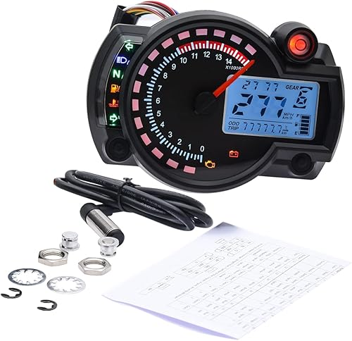 Miniatura 6 de KAOLALI Velocímetro Digital para Motocicleta Tacómetro Velocímetro para Motocicleta Odómetro 7 Colores Retroiluminación LCD Medidor Digital