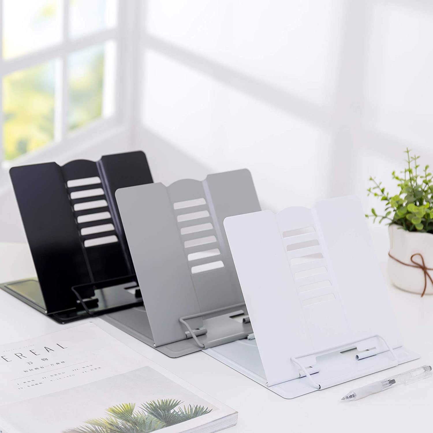 Desktop Book Stand 5 Adjustable Positions Reading Foldable Tray and Page Paper Rest Standing Holder for Office Home Student Document, Cookbook, Textbooks (1 Pcs) (Grey)