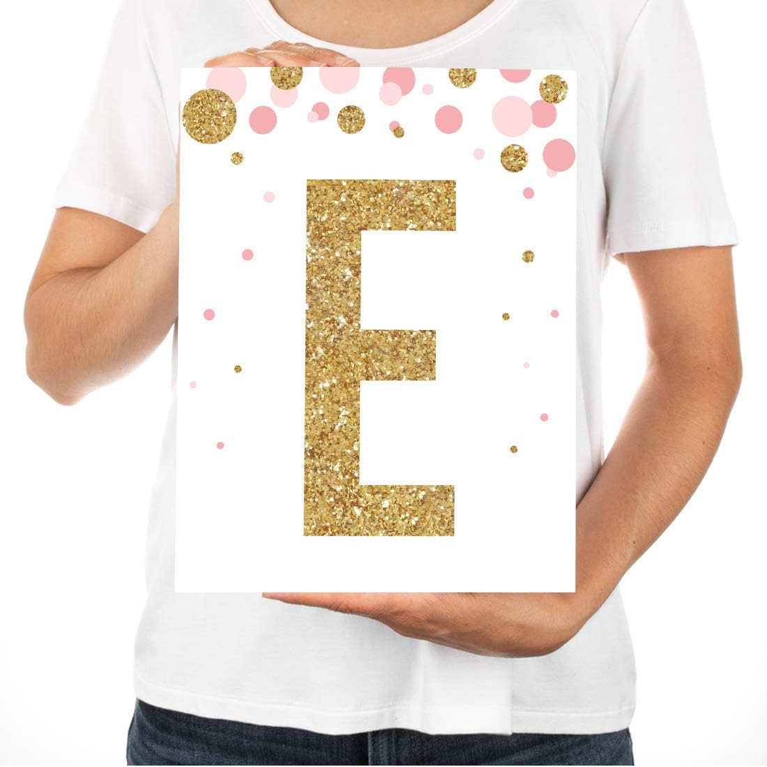 Andaz Press Nursery Wall Art Decor, Pink and Printed Gold Glitter, Letter E, 8.5x11-inch, 1-Pack, Unframed Prints Poster