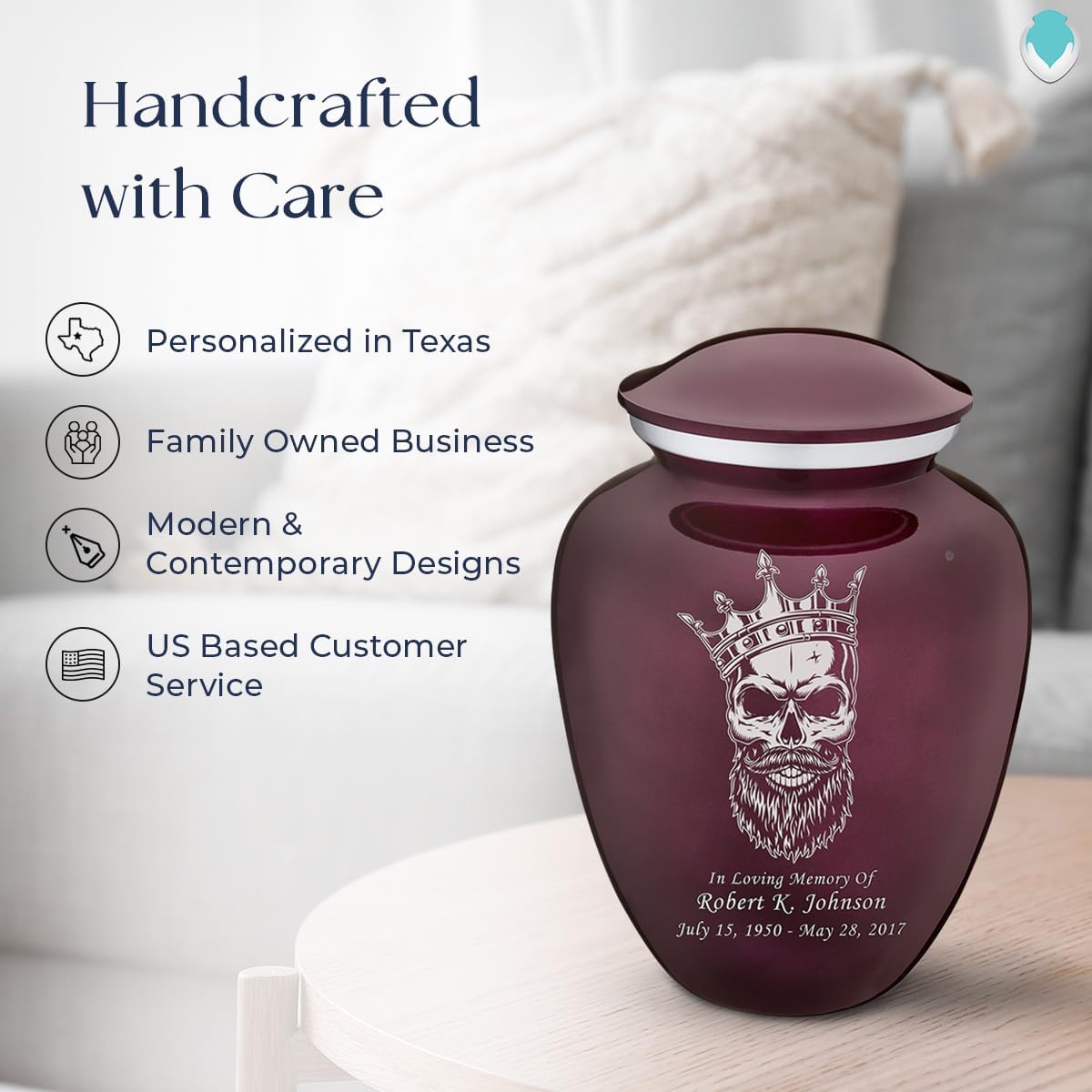 Geturns Embrace Adult Personalized Skull Cremation Urns for Human Ashes I Large Cherry Purple Funeral Urn for Men and Women I 200 lbs