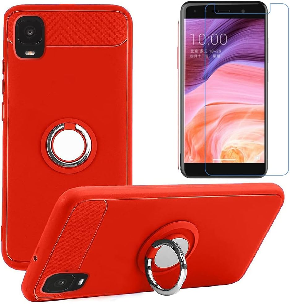 TCL A3 / A30 Phone Case and Screen Protector, Rotating Ring [Magnetic Car Mount] Cover Case and Screen Protector Compatible with TCL A3 / A30 (Red)