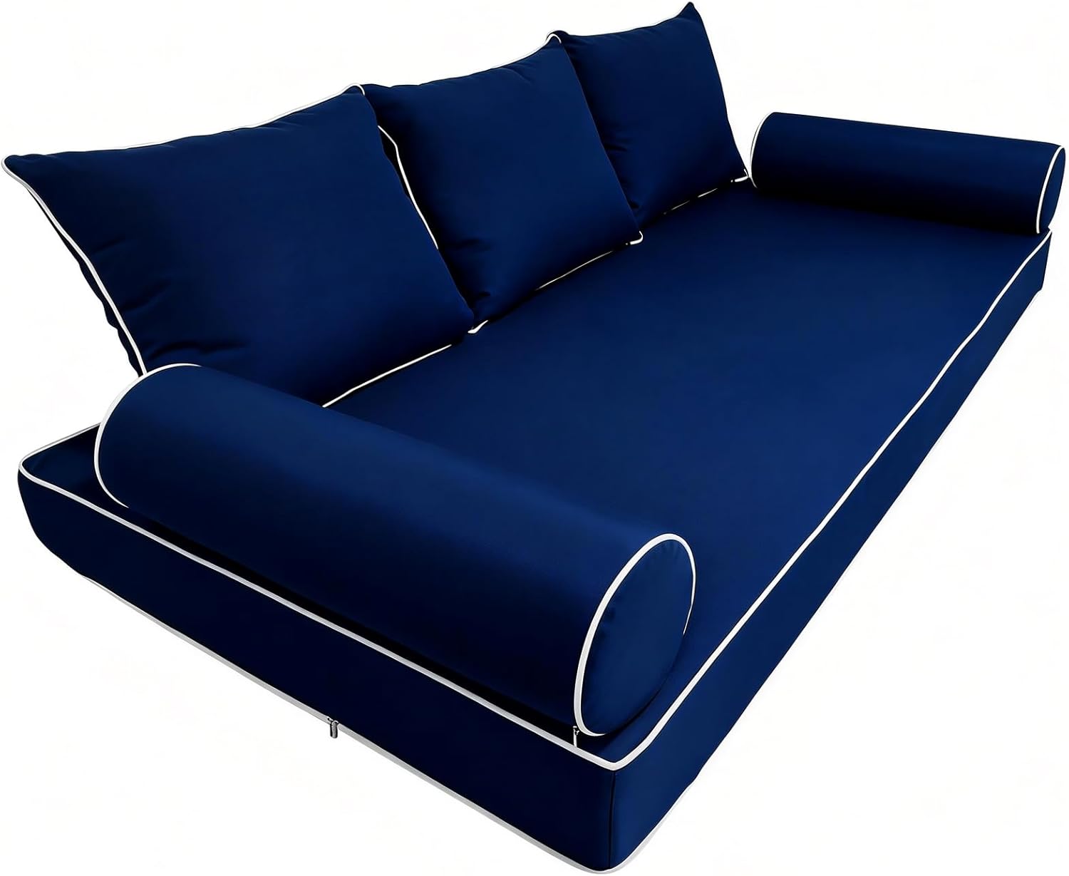 Twin Outdoor Daybed Mattress Cover and Bolster Pillow Covers,Porch Swing Bed Cushion Slipcover with Zipper,Waterproof Cushions Fitted Sheet Olefin,Cover Only (Navy Blue, 75 * 39 * 6in)