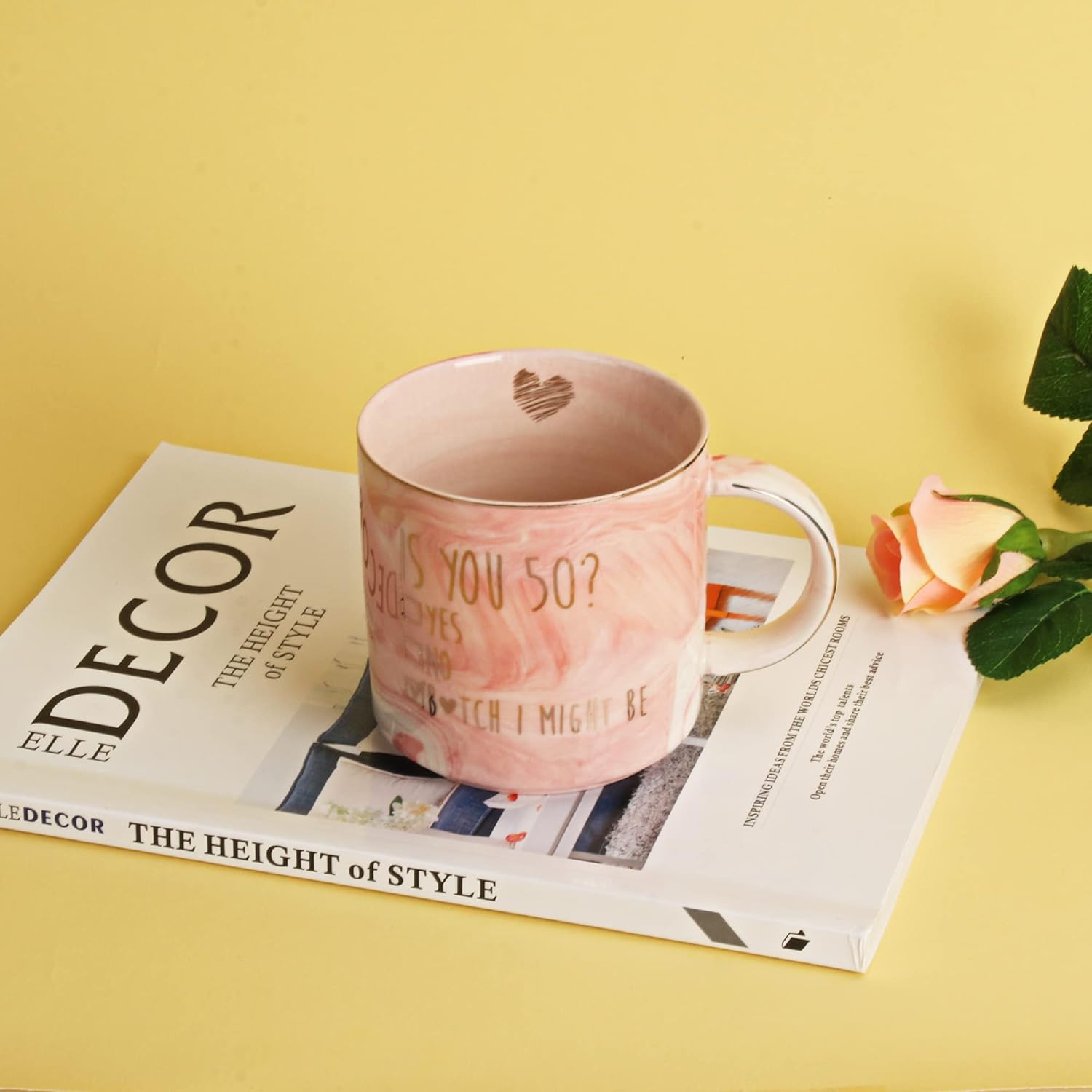 Funny 50th Birthday Gifts for Women - Turning 50 Year Old Birthday Bday Gift Ideas for Wife, Mom, Daughter, Sister, Aunt, Best Friends, Coworkers - Fabulous Pink Marble Mug, Ceramic 11.5oz Coffee Cup - Image 5
