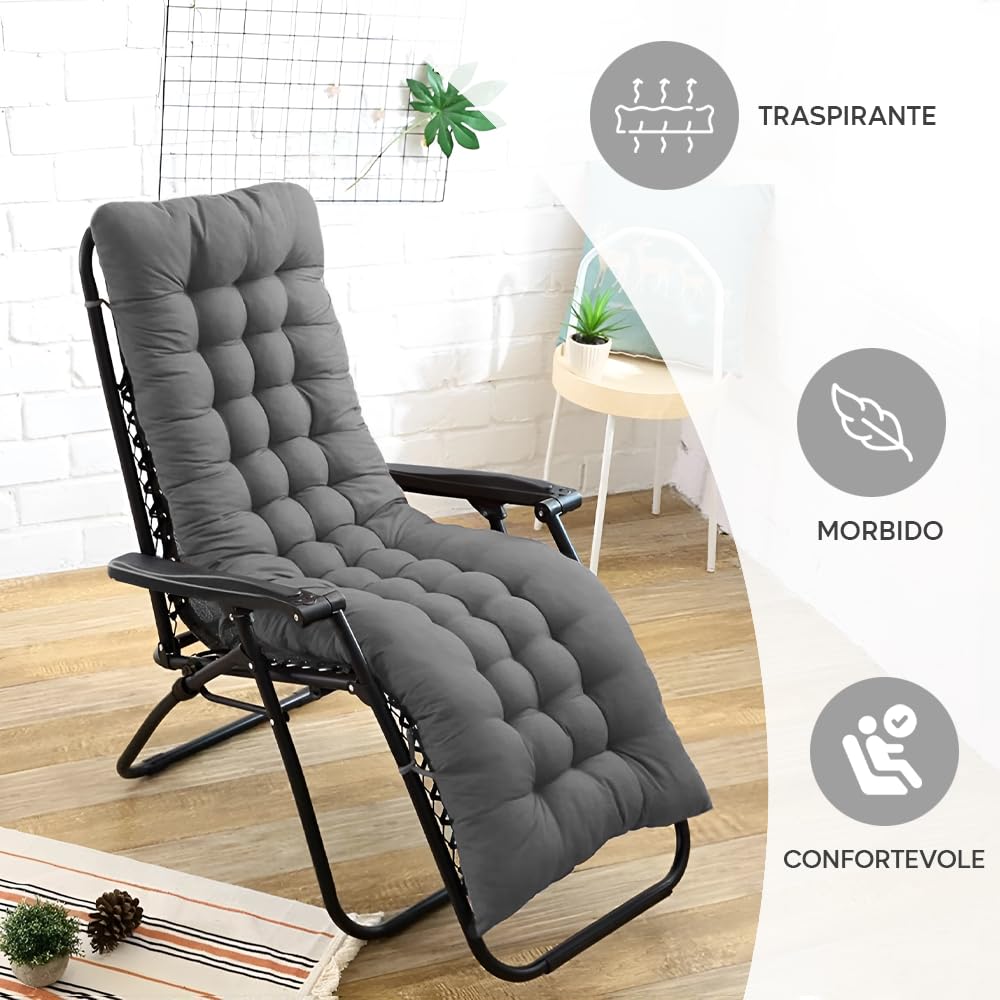Mediawave Store - Sedia Sdraio Gravità Zero, Sedia Pieghevole con Cuscino Imbottito, Sedia con Schienale Reclinabile, Sedia Giardino, Acciaio, Textilene, Richiudibile, Sedia Gravity (1, Grigio)
