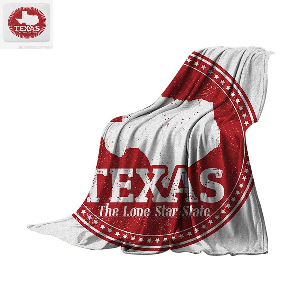 Texas Star Warm Microfiber All Season Blanket Vintage Stamp Pattern Map and The Lone Star State Written in Circular Frame Summer Quilt Comforter 80"x60" Ruby and White