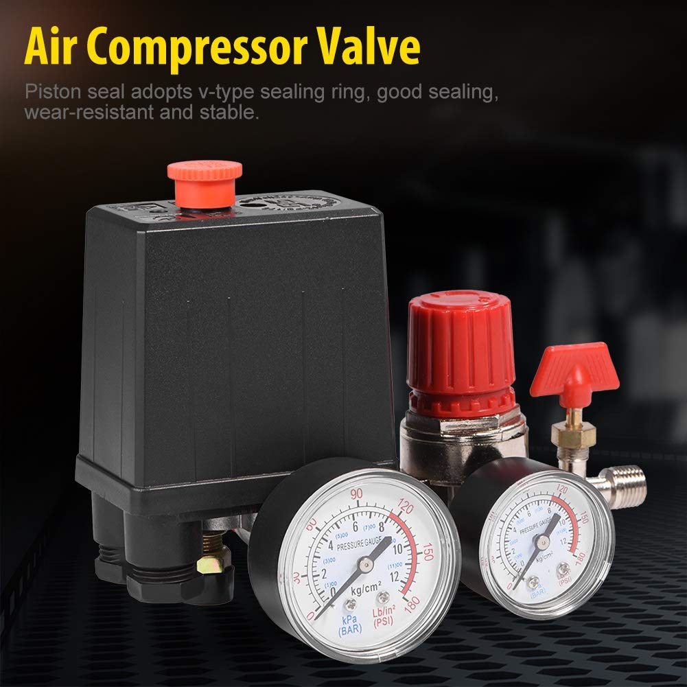 Nikou Valve de compresseur d'air - Régulateur de vanne de régulation de manomètre avec manomètres pour compresseur