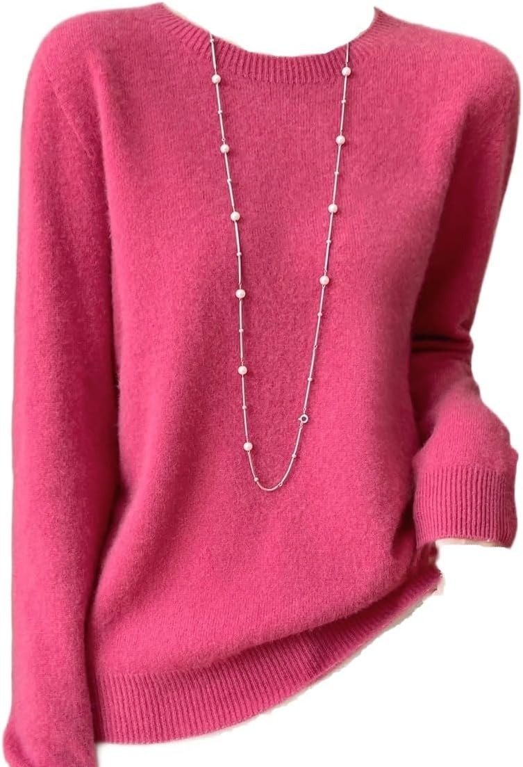 Shanghai Story 100% Merino Wool Sweater Women Fall Winter Warm Knitted Pullover Crewneck Long Sleeve Sweater