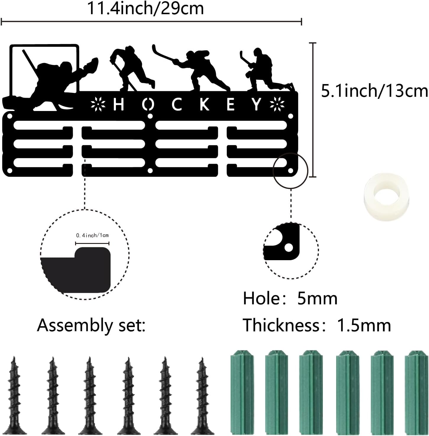CREATCABIN Hockey Medal Hanger Display Medal Holder Sports Rack Iron Frame Hang Awards Small Wall Mount Medal Hooks Organizer for Hanging Medals Ice Field Hockey Player Medalist 11.4 x 5.1Inch Black