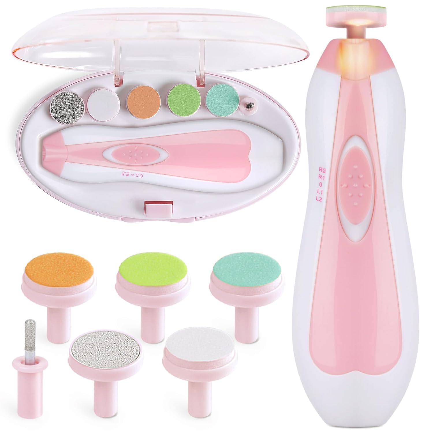 Soaex Baby Nail Trimmer New Born Electric,Safe Baby Nail File, Baby Nail Clippers With Light And 6 Grinding Pads,360 Degree Moderate Rotating-60Db Light Sound (Multi Colure),1 Count-image-26