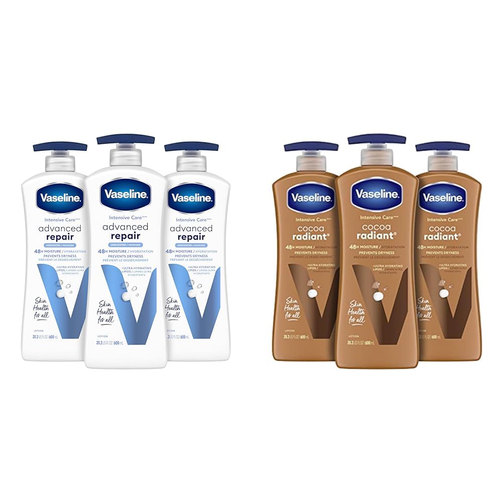 Vaseline Intensive Care Unscented Advanced Repair Body Lotion - Ultra-Hydrating & Intensive Care Body Lotion for Dry Skin Cocoa Radiant Lotion Made with Ultra-Hydrating