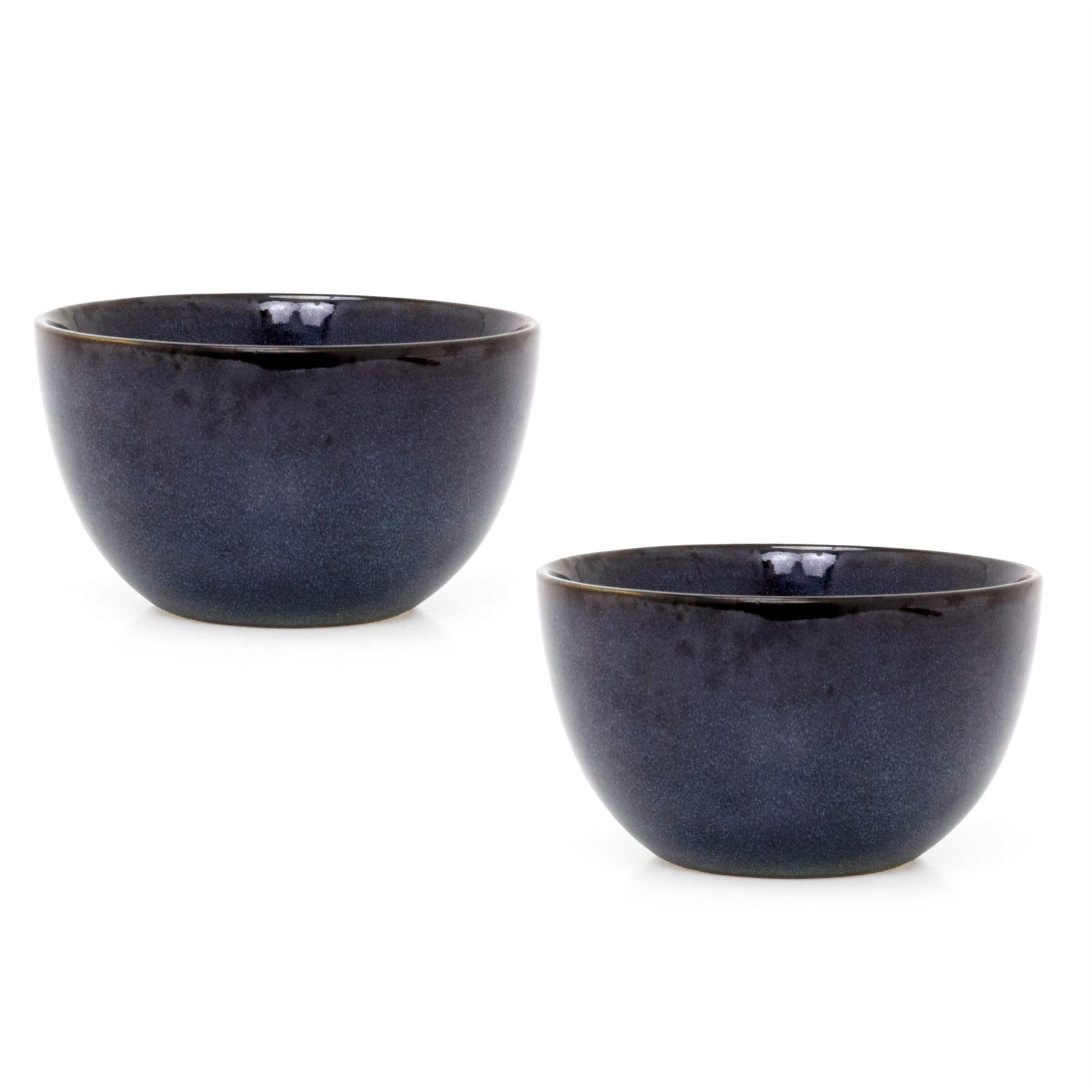 Carousel Home Set of 2 Blue Reactive Glaze Stoneware Bowls | Round Ceramic Kitchen Cereal, Soup, Pasta, Dinner, Dessert Bowl - 660ml