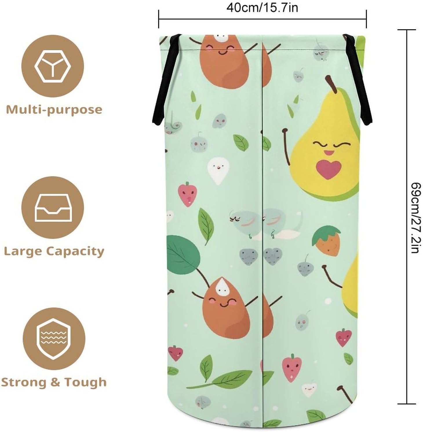 Cartoon Pears Laundry Basket Freestanding Laundry Hamper with Handles Waterproof Dirty Clothes Hamper Collapsible Washing Bin Aesthetic Clothes Basket for Bathroom Bedroom Dorm