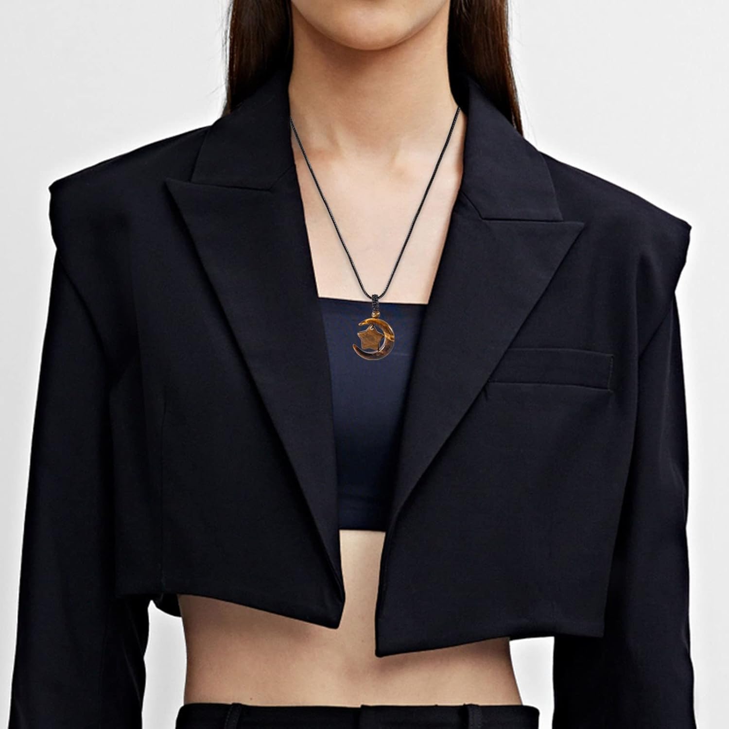 TUMBEELLUWA Star Moon Crystal Pendant Necklace with Adjustable Rope for Women Carved Natural Stone Necklace for Unisex - Image 3