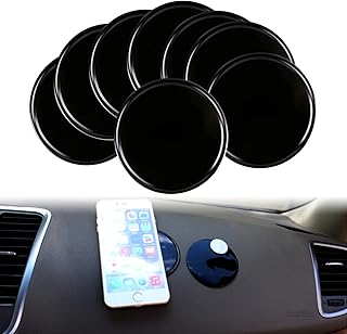 Fogfar 8 PCS 3.15 Inch Car Anti-Slip Mats, Universal Car Mobile Phone Non-Slip Gel Pads, Round Car Mats, for Cell Phone, Sunglasses, Keys, Coins (Black)