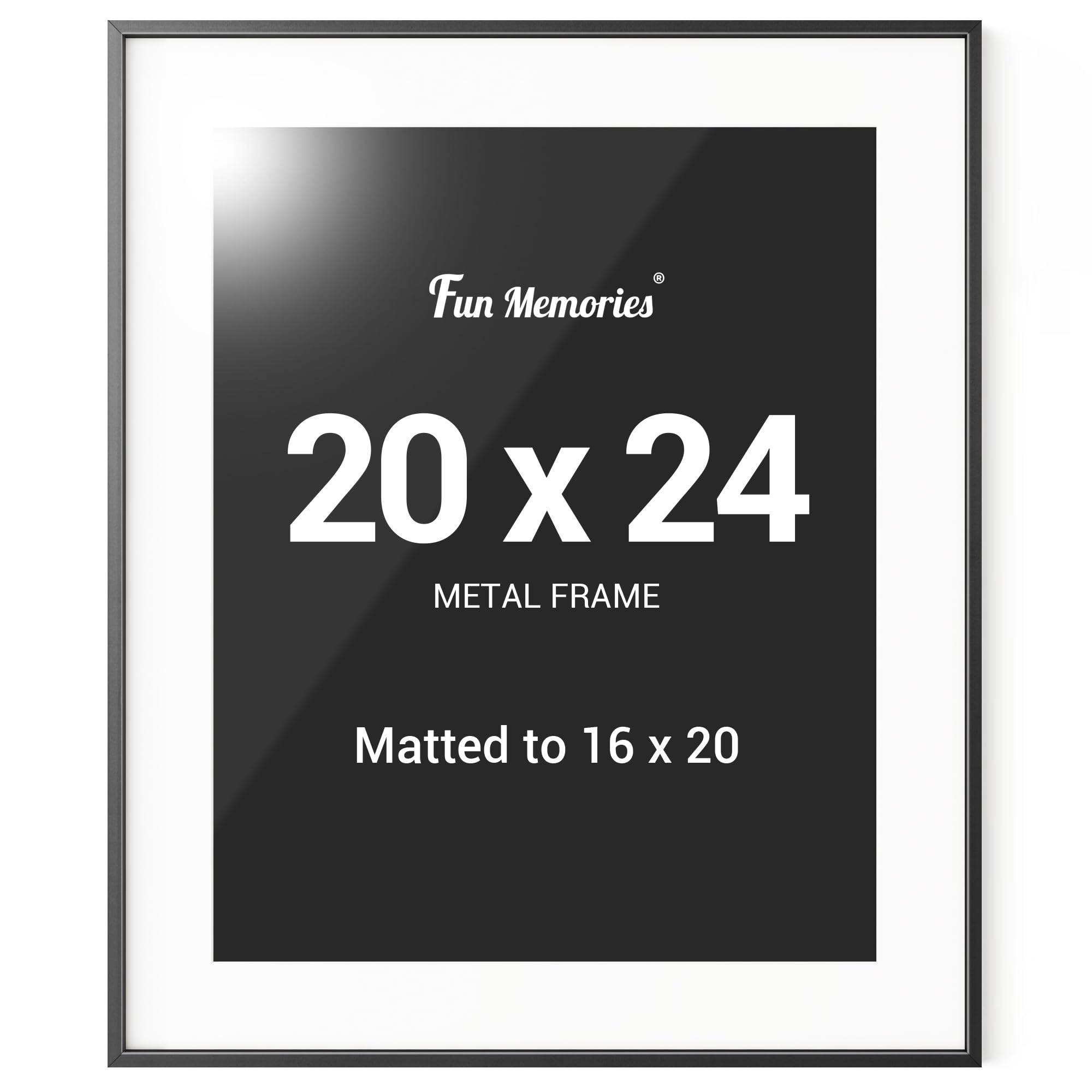 Fun Memories 20x24 Black Frame, 20 x 24 Metal Poster Frame with Mat for 16x20 Photo - High Definition Plexiglass - Vertical and Horizontal Display - Wall Hook Hanging Hardware Included -Set of 1