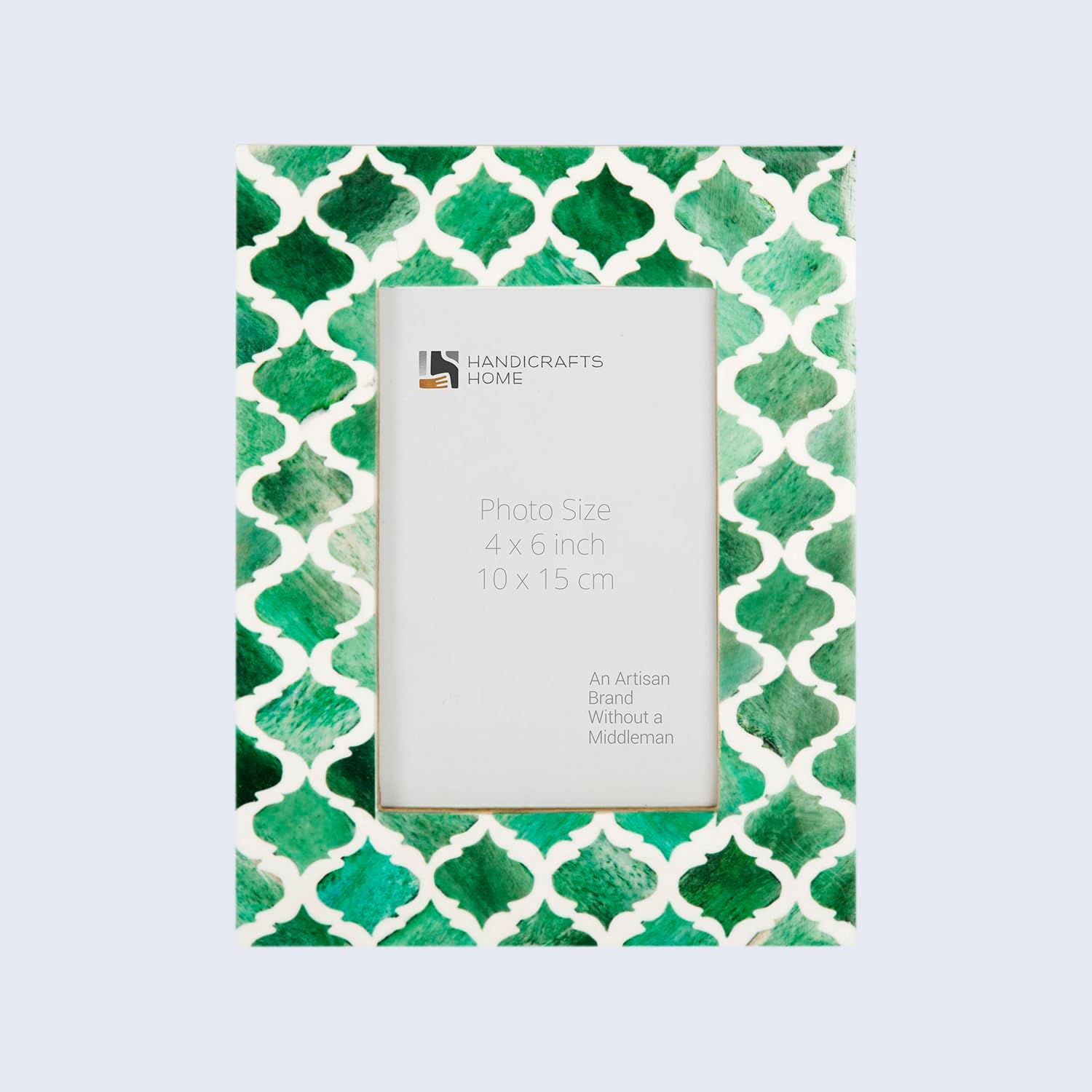 Handicrafts Home Green & White 4x6 Picture Frame, Handmade Bone Inlay Photo Frame for Wall & Tabletop Display, Moroccan Decorative Frame for Modern Farmhouse Boho Home Decor, Vintage Decor, Desk Shelf & Gallery Wall, Minimal Office Decor