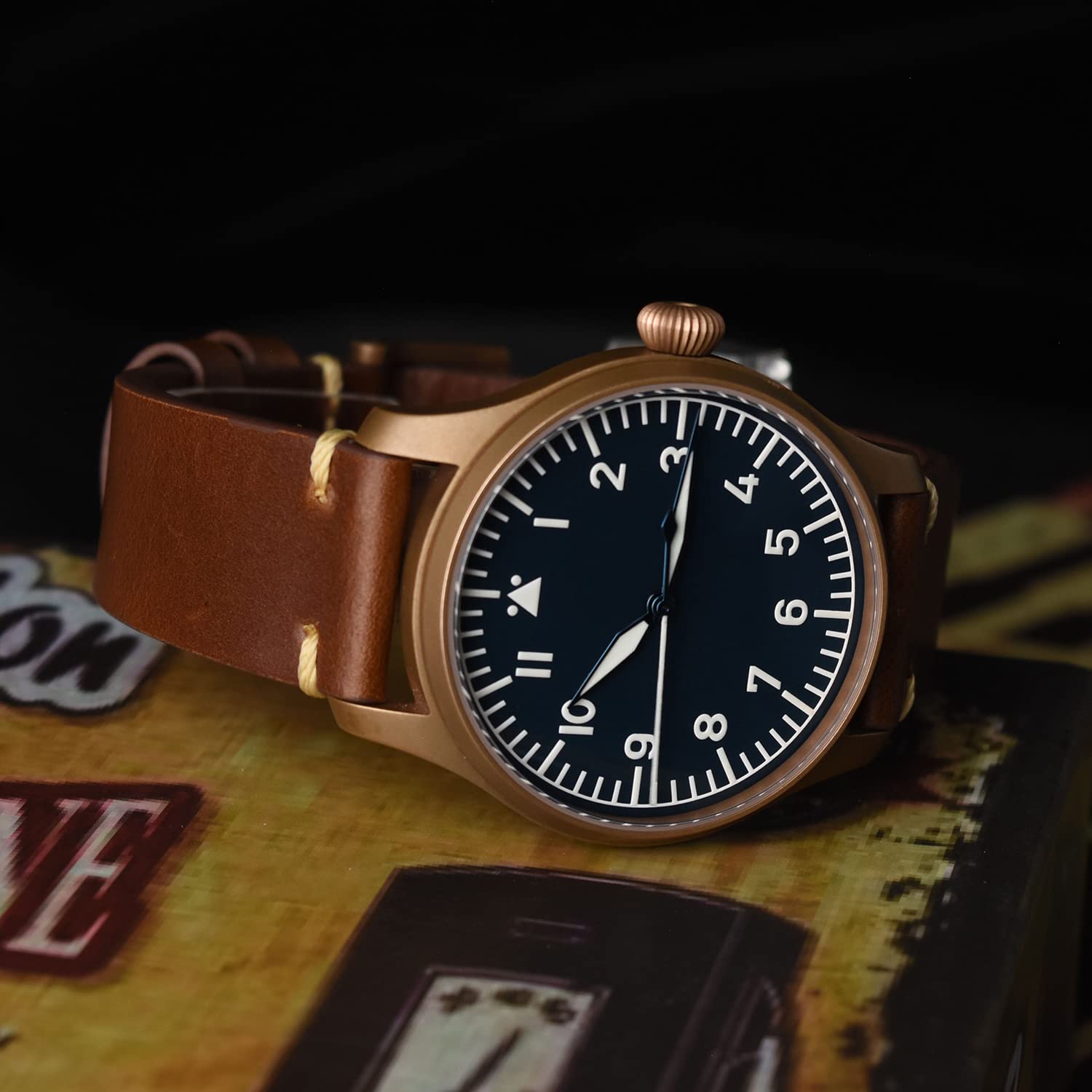 Hruodland F021 Herren-Automatik-Pilotenuhr, 100 m, wasserdicht, PT5000, automatisch, mechanisch, farbe 1