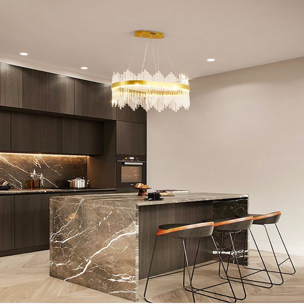 Led Crystal Chandelier,24 Inch 50W Close to Ceiling Light Modern Gold Pendant Light Fixture Dimmable 3000-6000k Hanging Lights for Dining Room Living Kitchen Ceiling Lighting Flush Mount