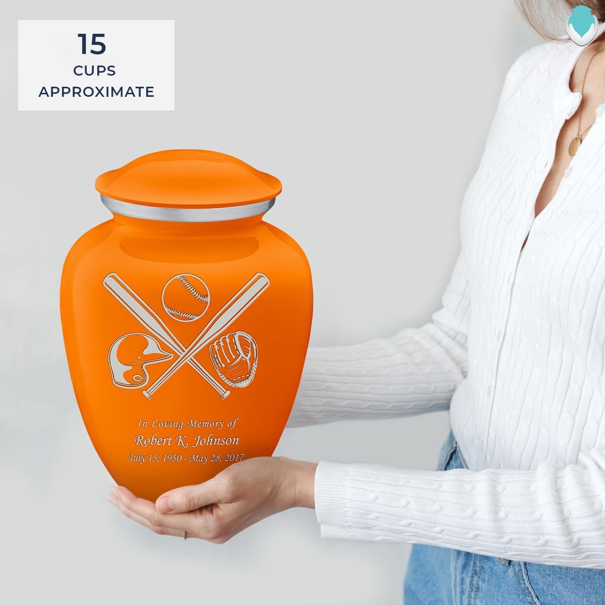 Geturns - Adult Personalized Baseball Cremation Urns for Human Ashes I Large Burnt Orange Funeral Urn for Men and Women I 200 lbs