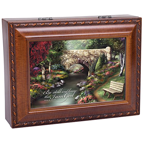 Cottage Garden Be Still Inspirational Woodgrain Rope Trim Music Box Plays Amazing Grace - Thumbnail 7
