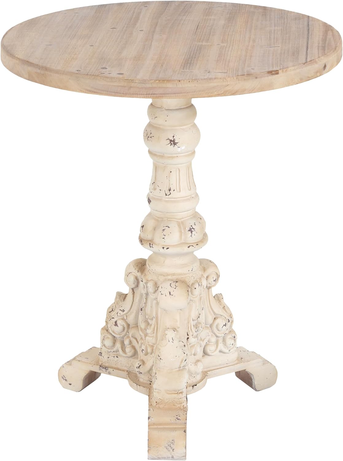 Christopher Knight Home Jorine Round End Table, Vintage Side Table, Wooden Tabletop, Lightweight Concrete Worn Base, Mid-Century Small Accent Coffee Desk for Living Room Bedroom Home Decor, Natural
