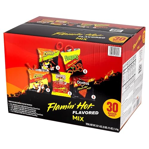 Frito Lay Flamin Hot Mix 30 Bags - Includes Flamin Hot Cheetos, Chester's Fries, Munchies, Funyuns, Cheetos Limon Crunchy by Frito Lay