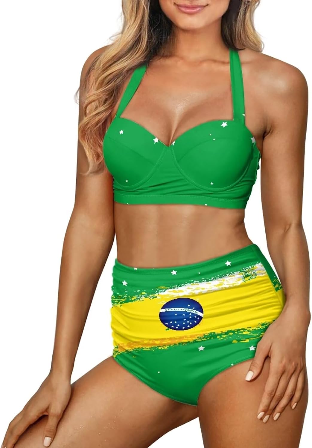 Fashion Women Two Piece Bikini Set Sexy Halter Top Swimsuits Quick Drying High Waist Swimwear