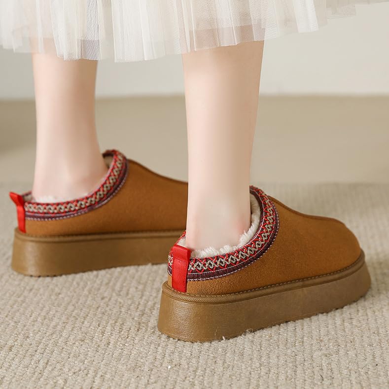 Image of Women's Platform Slippers,Snow Winter Womens Slippers Fluffy House Slippers for Indoor and Outdoor+1 pair of thick socks (Brown, Adult, Women, 8.5, Numeric, US Footwear Size System, Medium)
